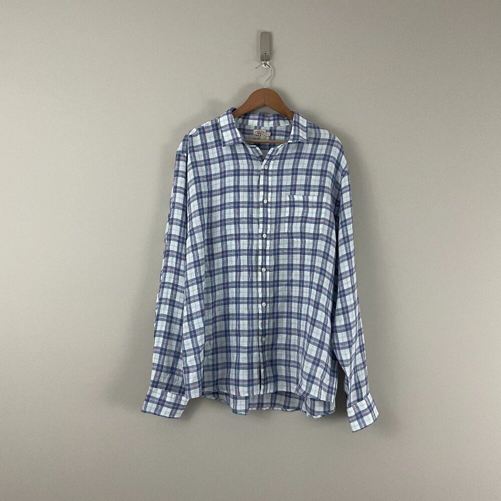 Faherty Linen Ventura Button Down Shirt in Blue Plaid Men's Size XXL